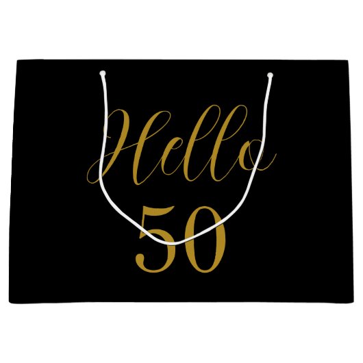 50誕生日ブラック金ゴールド誕生日パーティーのお気に入り ラージペーパーバッグ (正面)