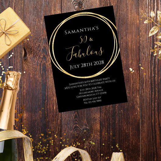50誕生日ブラック金ゴールド誕生日招待状 招待状