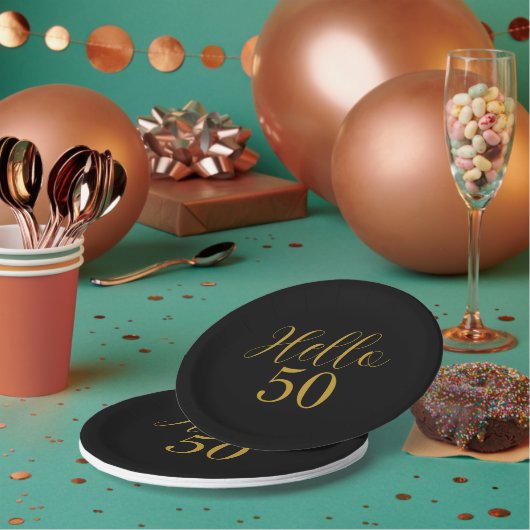 50誕生日ブラック金ゴールド誕生日 ペーパープレート (複数)