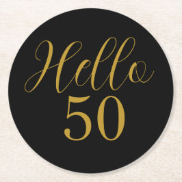 50誕生日ブラック金ゴールド誕生日 ラウンドペーパーコースター