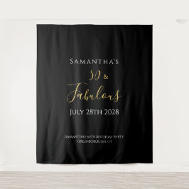 50誕生日ブラック金ゴールド50と素晴らしい タペストリー