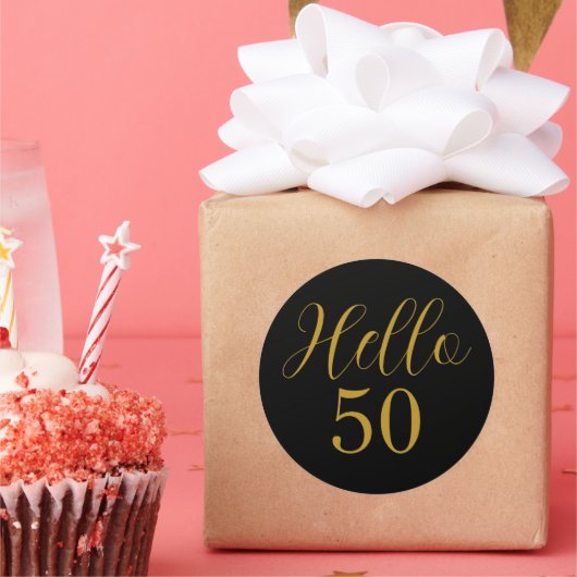 50誕生日ブラック金ゴールド ラウンドシール (パーティー)