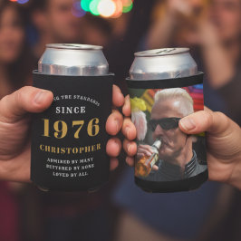 50誕生日ブラック金ゴールド（写真付） 缶クーラー