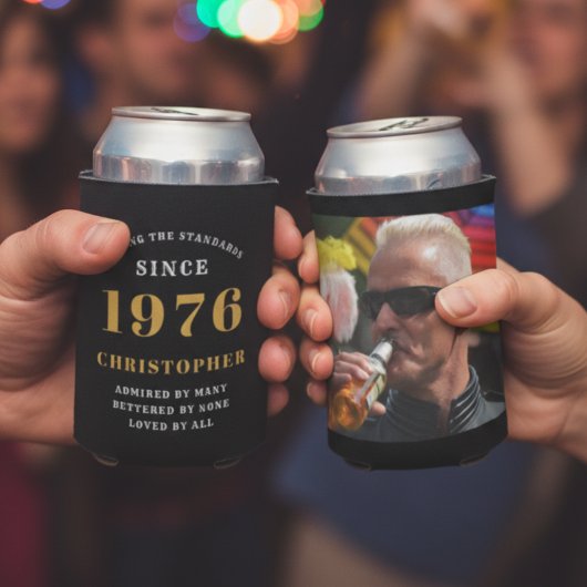 50誕生日ブラック金ゴールド(写真付) 缶クーラー