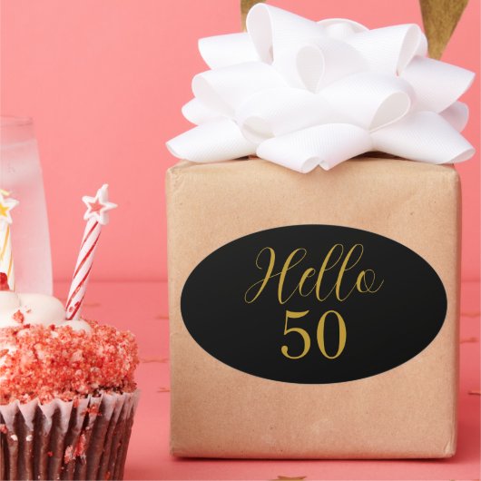 50誕生日ブラック金ゴールド 楕円形シール (パーティー)