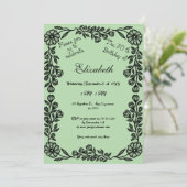 50誕生日ブラック&グリーン淡い色のボタニカルフローラ 招待状 (スタンド正面)