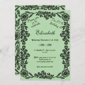 50誕生日ブラック&グリーン淡い色のボタニカルフローラ 招待状 (正面/裏面)
