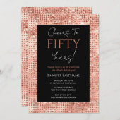 50誕生日ブラック&バラ金ゴールドきらめく 招待状 (正面/裏面)