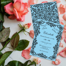 50誕生日ブラック&ブルーボタニカルフローラ