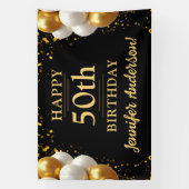 50誕生日ブラック&金ゴールドお祝い 横断幕 (縦)