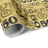 50誕生日ブラック/金ゴールドタイポグラフィ ラッピングペーパー (ロールコーナー)