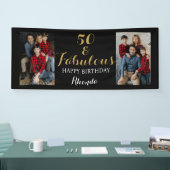 50誕生日ブラック&金ゴールド写真 横断幕 (トレードショー)