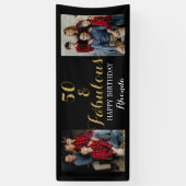 50誕生日ブラック&金ゴールド写真 横断幕 (縦)