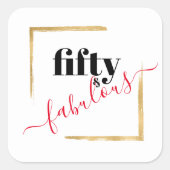 50誕生日ブラック&金ゴールド50 & Fabulous スクエアシール (正面)