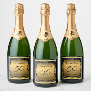 50誕生日ブラック&金ゴールド スパークリングワインラベル