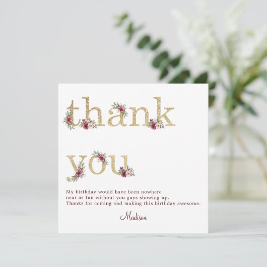 50誕生日ブルゴーニュ金ゴールドフローラ サンキューカード (スタンド正面)