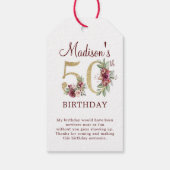 50誕生日ブルゴーニュ金ゴールドフローラ パーソナライズされた ギフトタグ (裏面)