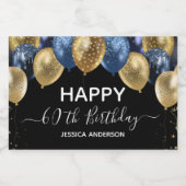 50誕生日ブルーと金ゴールドバルーンきらめくWi スパークリングワインラベル (シングルラベル)