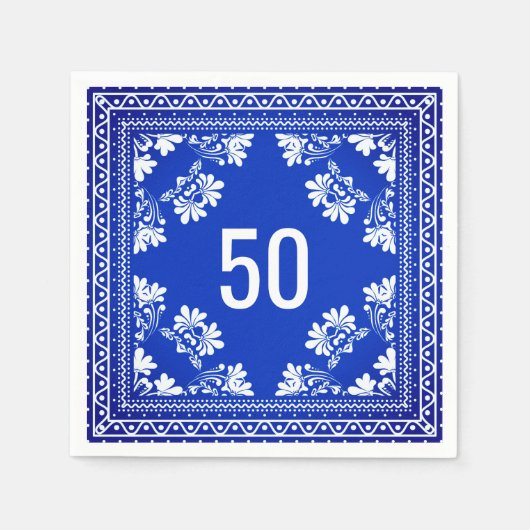 50誕生日ブルーバンダナ スタンダードカクテルナプキン (正面)