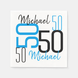 50誕生日ブルーパーソナライズされた紙ナプキンス スタンダードカクテルナプキン