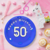 50誕生日ブルーピックボール ペーパープレート (パーティー)