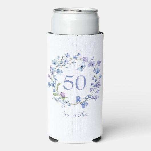50誕生日ブルーフローラ名クール スリム缶クーラー (Seltzer裏面)