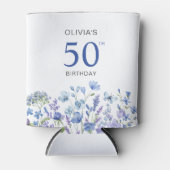 50誕生日ブルーフローラ 缶クーラー (正面)