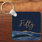 50誕生日ブルー金ゴールドサンキューメタル キーホルダー (正面)