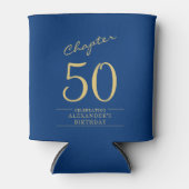 50誕生日ブルー金ゴールド写真テンプレート 缶クーラー (正面)