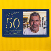 50誕生日ブルー金ゴールド写真 横断幕