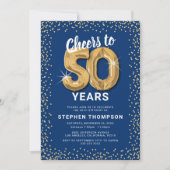 50誕生日ブルー金ゴールド 招待状 (正面)