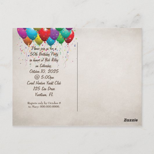 50誕生日ベアパーティー招待状 ポストカード (裏面)