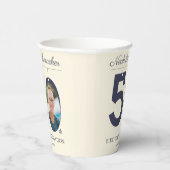 50誕生日ベージュ&クリームヴィンテージカスタム写真 紙コップ (右)