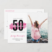 50誕生日ホットピガーリーンク水彩写真 ポストカード (正面/裏面)