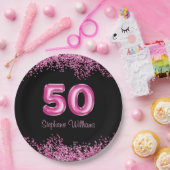 50誕生日ホットピンクバルーングリッターパーティー ペーパープレート (パーティー)