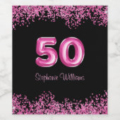 50誕生日ホットピンクバルーン |フェイクグリッター ワインラベル (シングルラベル)