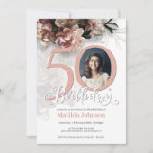 50誕生日ホワイトフローラソフトピンクエレガント写真 招待状 (正面)