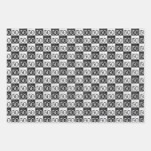 50誕生日ホワイトブラックタイポグラフィストライプチェック ラッピングペーパーシート (正面)