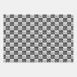 50誕生日ホワイトブラックタイポグラフィストライプチェック ラッピングペーパーシート