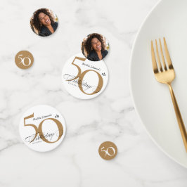 50誕生日ホワイト金ゴールド書エレガントシック コンフェッティ