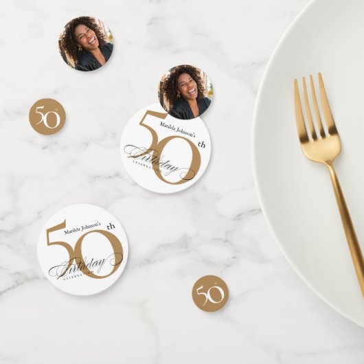 50誕生日ホワイト金ゴールド書エレガントシック コンフェッティ (グループ)