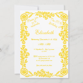 50誕生日ホワイト金ゴールド植物学フローラ 招待状