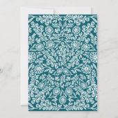 50誕生日ホワイト&ダークティール(緑がかった色)植物学フローラ 招待状 (裏面)