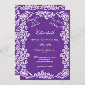 50誕生日ホワイト&パープルボタニカルフローラ 招待状 (正面/裏面)