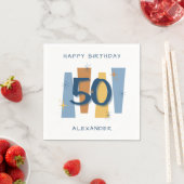 50誕生日ミッドセンチュリーモダンレトロブルー スタンダードカクテルナプキン (インサイチュ)