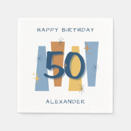 50誕生日ミッドセンチュリーモダンレトロブルー スタンダードカクテルナプキン