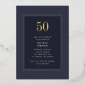 50誕生日ミニマル暗エレガント金ゴールド枠 箔招待状 (正面)
