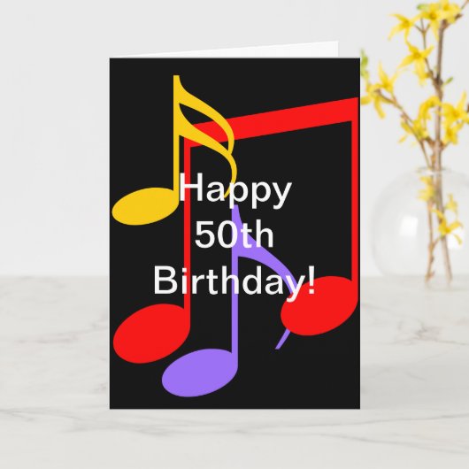 50誕生日ミュージックノート折りグリーティングカード カード (黄色い花)