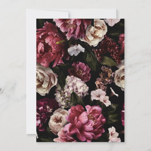 50誕生日ムーディモダンバーガンディ赤面フローラ 招待状 (裏面)