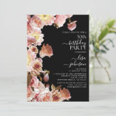 50誕生日ムーディモダンーダークピンクのスクリプトフローラ 招待状 (スタンド正面)